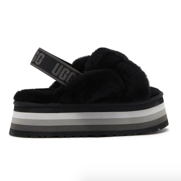 NWT UGG Platform Striped Monochrome Black Emo/Goth Slippers - Picture 1 of 3